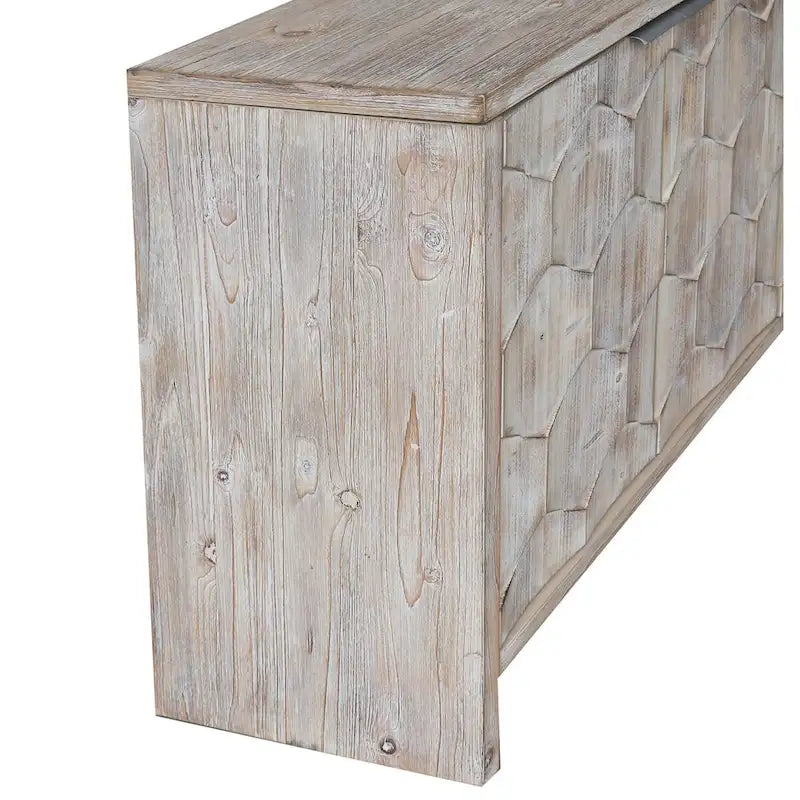 4-Door Wooden Sideboard with Hexagonal Pattern Doors & Adjustable Shelves - Farmhouse Style Storage Cabinet