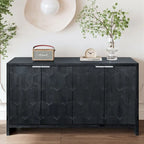 4-Door Wooden Sideboard with Hexagonal Pattern Doors & Adjustable Shelves - Farmhouse Style Storage Cabinet
