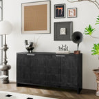 4-Door Wooden Sideboard with Hexagonal Pattern Doors & Adjustable Shelves - Farmhouse Style Storage Cabinet