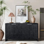 4-Door Wooden Sideboard with Hexagonal Pattern Doors & Adjustable Shelves - Farmhouse Style Storage Cabinet