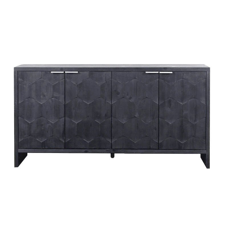 4-Door Wooden Sideboard with Hexagonal Pattern Doors & Adjustable Shelves - Farmhouse Style Storage Cabinet