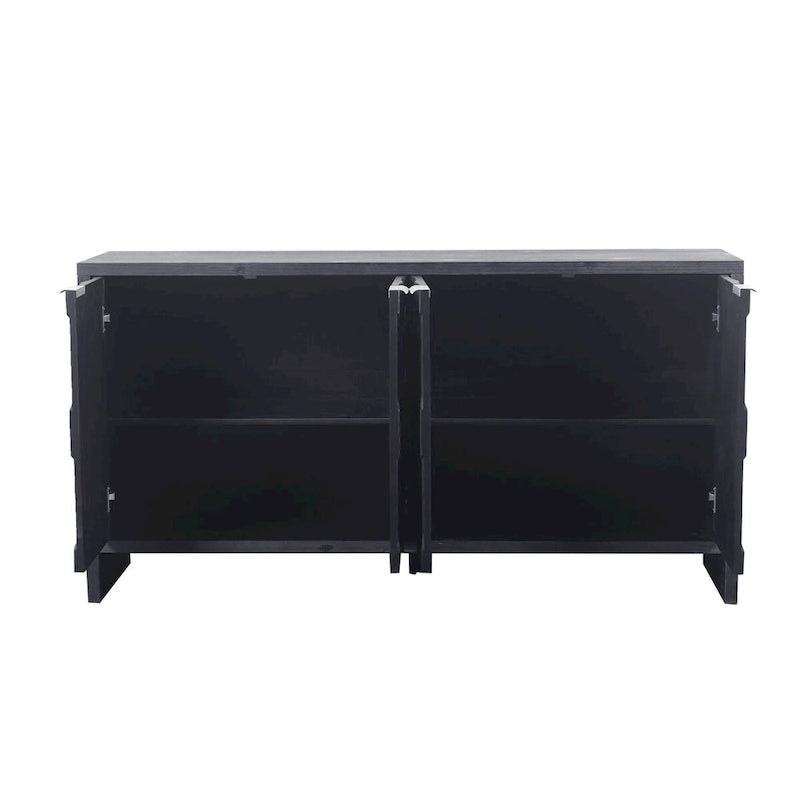 4-Door Wooden Sideboard with Hexagonal Pattern Doors & Adjustable Shelves - Farmhouse Style Storage Cabinet
