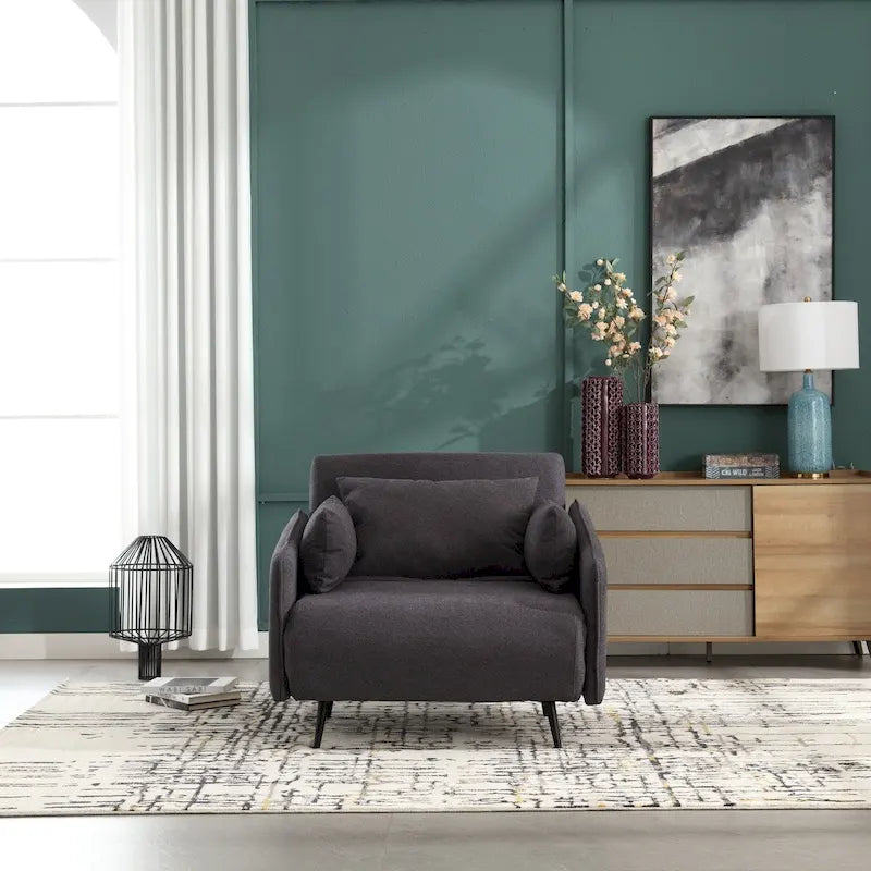 Linen Upholstered Convertible Single Sleeper Armchair for Living Room