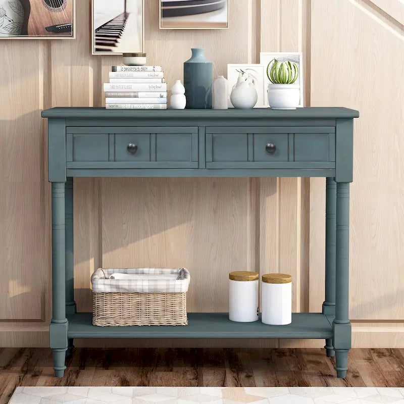 Daisy Series Console Table Traditional Design with Two Drawers and Bottom Shelf Acacia Mangium