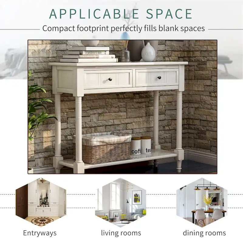 Daisy Series Console Table Traditional Design with Two Drawers and Bottom Shelf Acacia Mangium