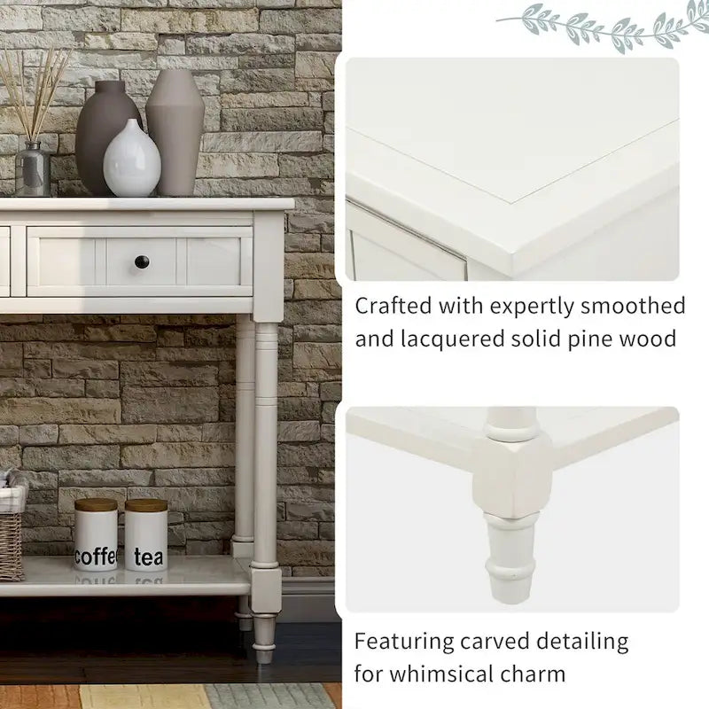 Daisy Series Console Table Traditional Design with Two Drawers and Bottom Shelf Acacia Mangium