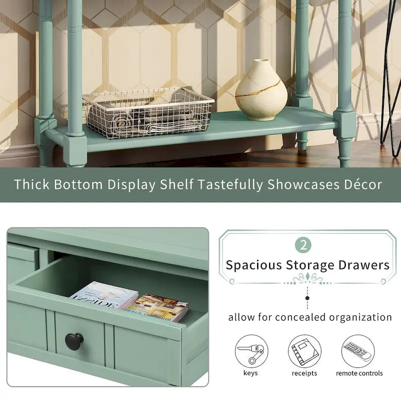 Daisy Series Console Table Traditional Design with Two Drawers and Bottom Shelf Acacia Mangium