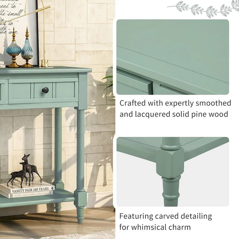 Daisy Series Console Table Traditional Design with Two Drawers and Bottom Shelf Acacia Mangium