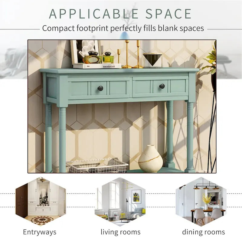 Daisy Series Console Table Traditional Design with Two Drawers and Bottom Shelf Acacia Mangium