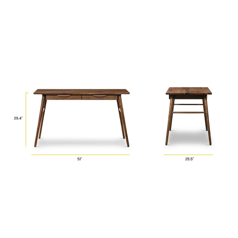 Poly & Bark Etta Office Desk - Solid Wood with Two Softclose Drawers