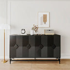 60-inch 4-Door Sideboard Buffet Cabinet | Modern Black Lacquered Wood | Adjustable Shelves | Fluted Design | Living Room Dining Storage