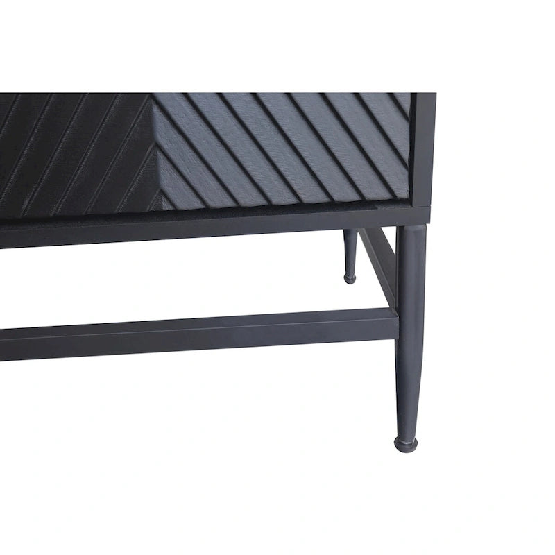 60-inch 4-Door Sideboard Buffet Cabinet | Modern Black Lacquered Wood | Adjustable Shelves | Fluted Design | Living Room Dining Storage