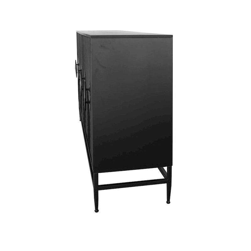 60-inch 4-Door Sideboard Buffet Cabinet | Modern Black Lacquered Wood | Adjustable Shelves | Fluted Design | Living Room Dining Storage