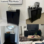 Black Buffet Sideboard 2-Door Rattan MDF Storage Cabinet Adjustable Shelf Wood Handles 31.5"W x 15.7"D x 35"H Modern Farmhouse