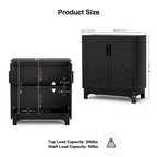 Black Buffet Sideboard 2-Door Rattan MDF Storage Cabinet Adjustable Shelf Wood Handles 31.5"W x 15.7"D x 35"H Modern Farmhouse