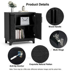 Black Buffet Sideboard 2-Door Rattan MDF Storage Cabinet Adjustable Shelf Wood Handles 31.5"W x 15.7"D x 35"H Modern Farmhouse
