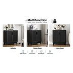 Black Buffet Sideboard 2-Door Rattan MDF Storage Cabinet Adjustable Shelf Wood Handles 31.5"W x 15.7"D x 35"H Modern Farmhouse