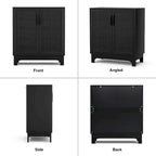 Black Buffet Sideboard 2-Door Rattan MDF Storage Cabinet Adjustable Shelf Wood Handles 31.5"W x 15.7"D x 35"H Modern Farmhouse