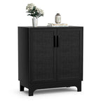 Black Buffet Sideboard 2-Door Rattan MDF Storage Cabinet Adjustable Shelf Wood Handles 31.5"W x 15.7"D x 35"H Modern Farmhouse