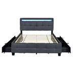 Queen Upholstered Platform Bed with RGB LED Lights & 4 Storage Drawers | Linen Fabric | Lattice Headboard | 500lbs Capacity | Beige/Gray