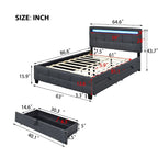 Queen Upholstered Platform Bed with RGB LED Lights & 4 Storage Drawers | Linen Fabric | Lattice Headboard | 500lbs Capacity | Beige/Gray