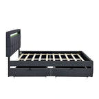 Queen Upholstered Platform Bed with RGB LED Lights & 4 Storage Drawers | Linen Fabric | Lattice Headboard | 500lbs Capacity | Beige/Gray