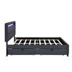 Queen Upholstered Platform Bed with RGB LED Lights & 4 Storage Drawers | Linen Fabric | Lattice Headboard | 500lbs Capacity | Beige/Gray