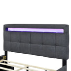 Queen Upholstered Platform Bed with RGB LED Lights & 4 Storage Drawers | Linen Fabric | Lattice Headboard | 500lbs Capacity | Beige/Gray