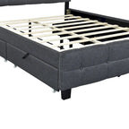 Queen Upholstered Platform Bed with RGB LED Lights & 4 Storage Drawers | Linen Fabric | Lattice Headboard | 500lbs Capacity | Beige/Gray