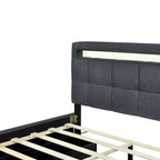 Queen Upholstered Platform Bed with RGB LED Lights & 4 Storage Drawers | Linen Fabric | Lattice Headboard | 500lbs Capacity | Beige/Gray