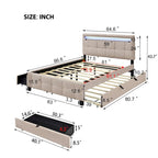 Queen Upholstered Platform Bed with RGB LED Lights & 4 Storage Drawers | Linen Fabric | Lattice Headboard | 500lbs Capacity | Beige/Gray