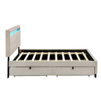 Queen Upholstered Platform Bed with RGB LED Lights & 4 Storage Drawers | Linen Fabric | Lattice Headboard | 500lbs Capacity | Beige/Gray