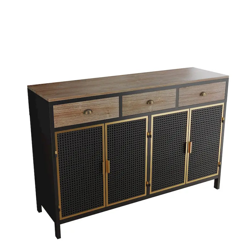 Roomfitters 48-Inch Wide Modern Sideboard with 3 Top Drawers and 4 Doors - Freestanding Storage Cabinet for Living Room, Office