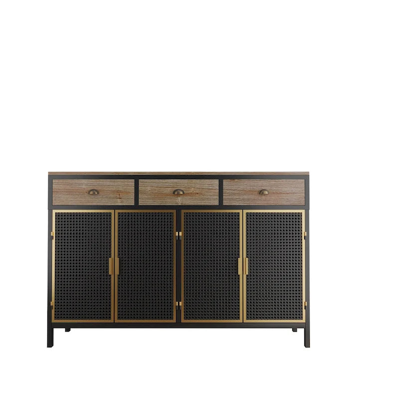 Roomfitters 48-Inch Wide Modern Sideboard with 3 Top Drawers and 4 Doors - Freestanding Storage Cabinet for Living Room, Office