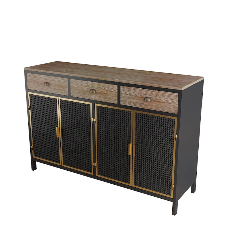 Roomfitters 48-Inch Wide Modern Sideboard with 3 Top Drawers and 4 Doors - Freestanding Storage Cabinet for Living Room, Office