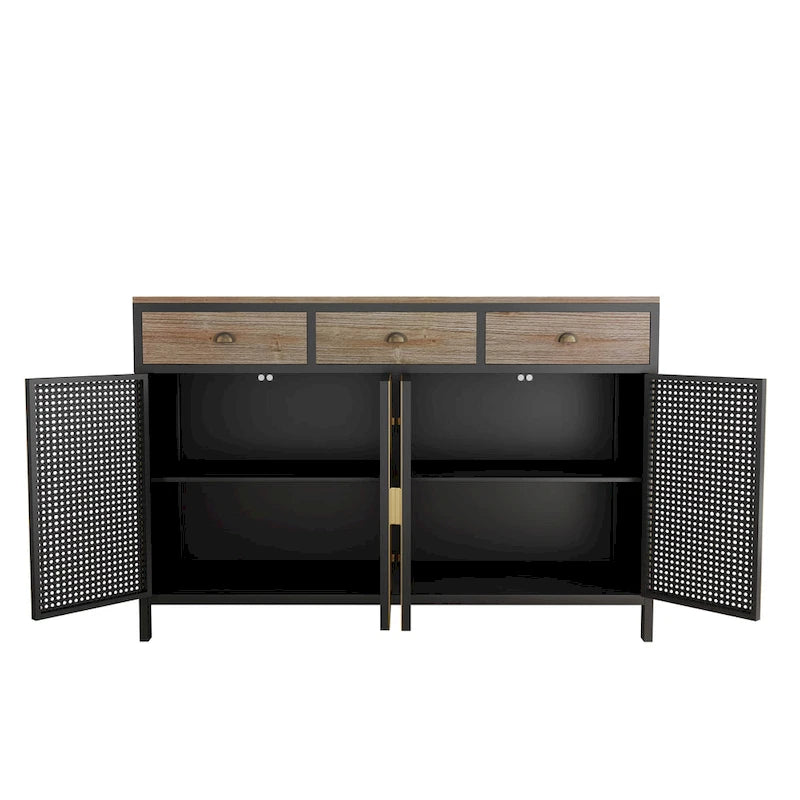 Roomfitters 48-Inch Wide Modern Sideboard with 3 Top Drawers and 4 Doors - Freestanding Storage Cabinet for Living Room, Office